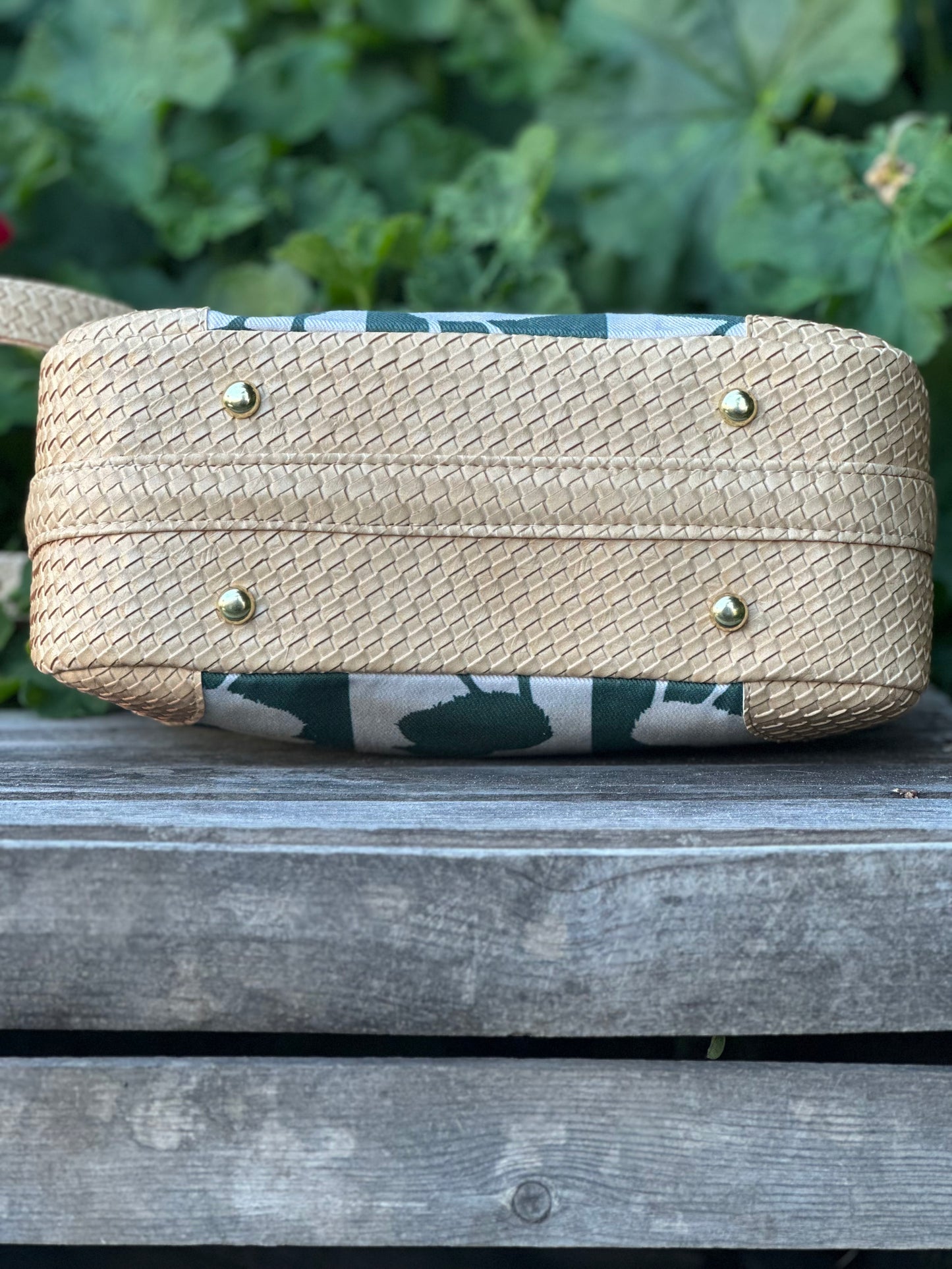 Green Checkered Chicken Shoulder Bag – Denim & Basket Weave Faux Leather