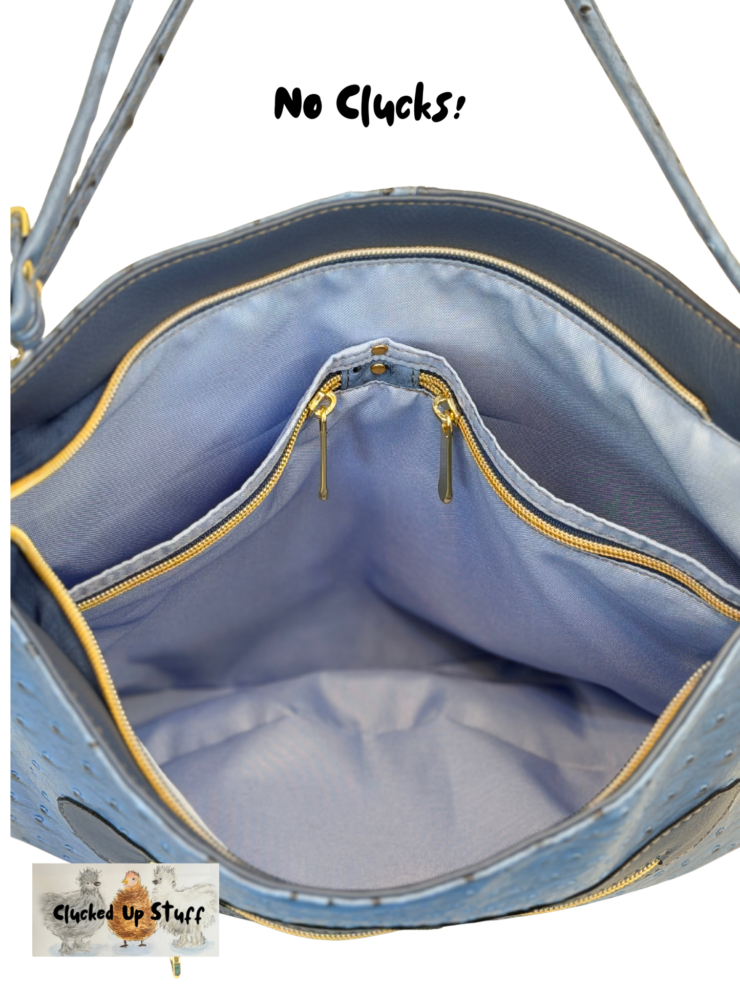 Blue Faux Ostrich Slouch Bag – Luxe Crossbody with Gold Hardware