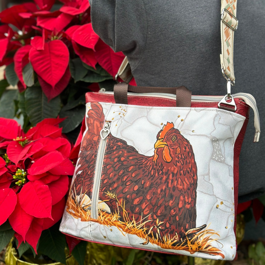 Broody Red Hen Crossbody Bag Tote