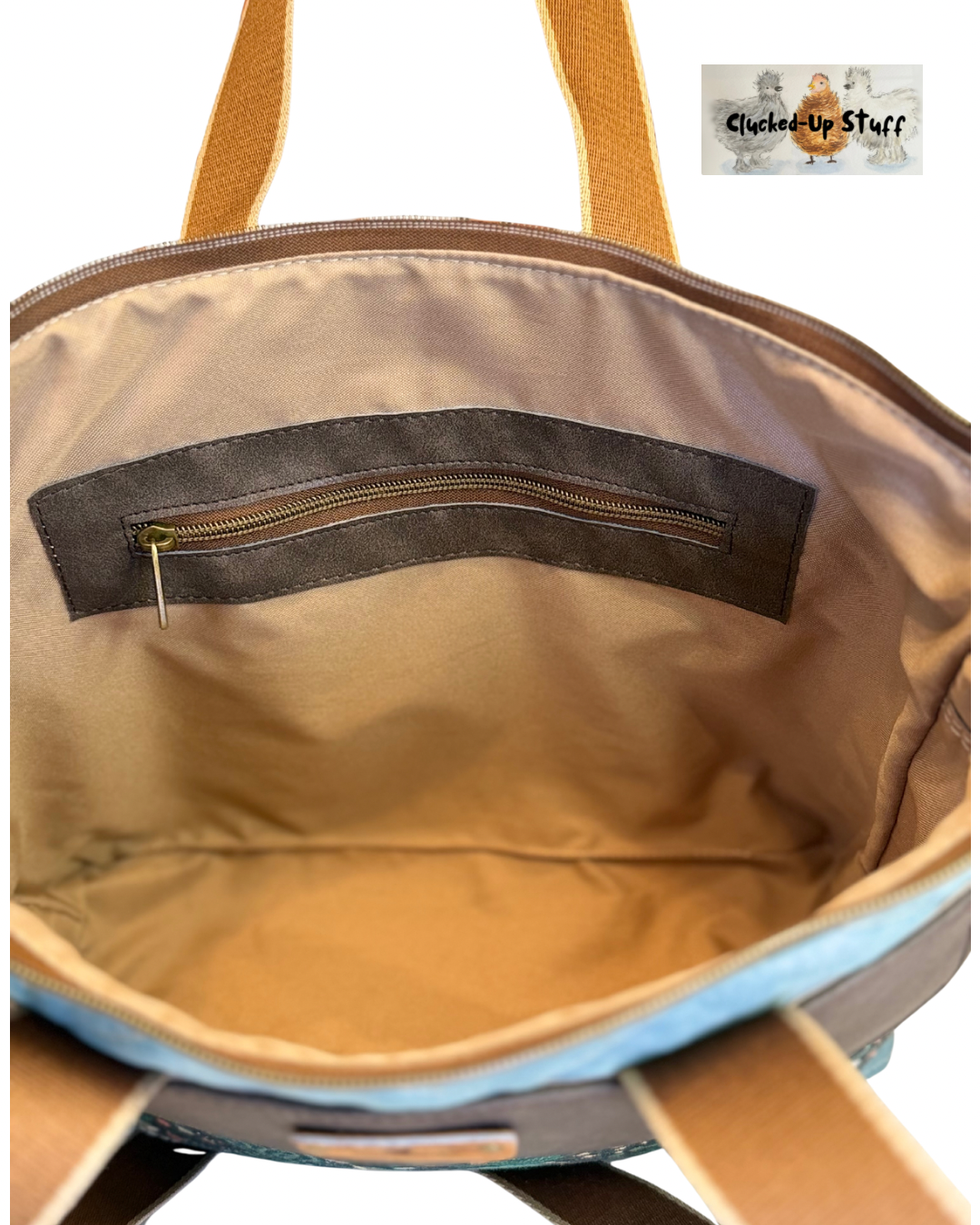 Hand-Dyed and Quilted Tote Bag with Forest Denim Print and Faux Leather Accents