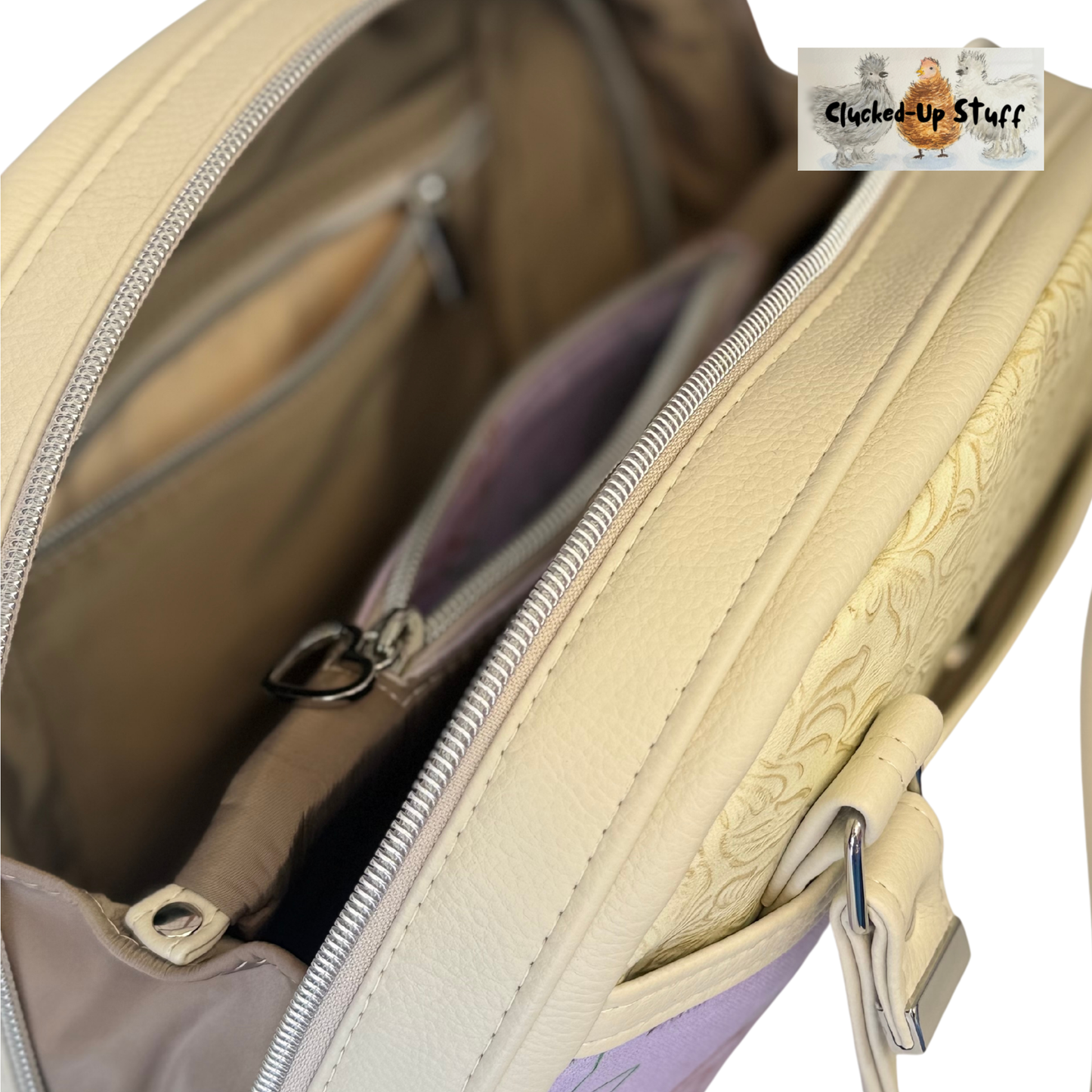 Silkie Chicken Bowler Bag – Lavender Canvas & Faux Leather