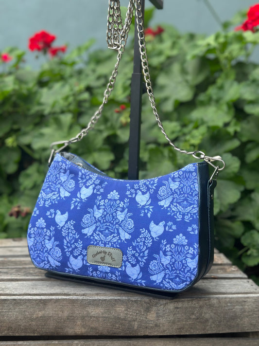 Blue Chicken Toile Shoulder Bag with Chain Strap