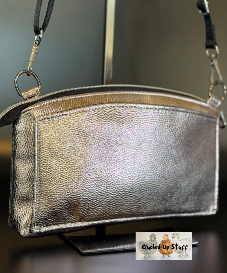 Denim Chicken Print Crossbody Bag with Built-In Wallet & Organizer Function