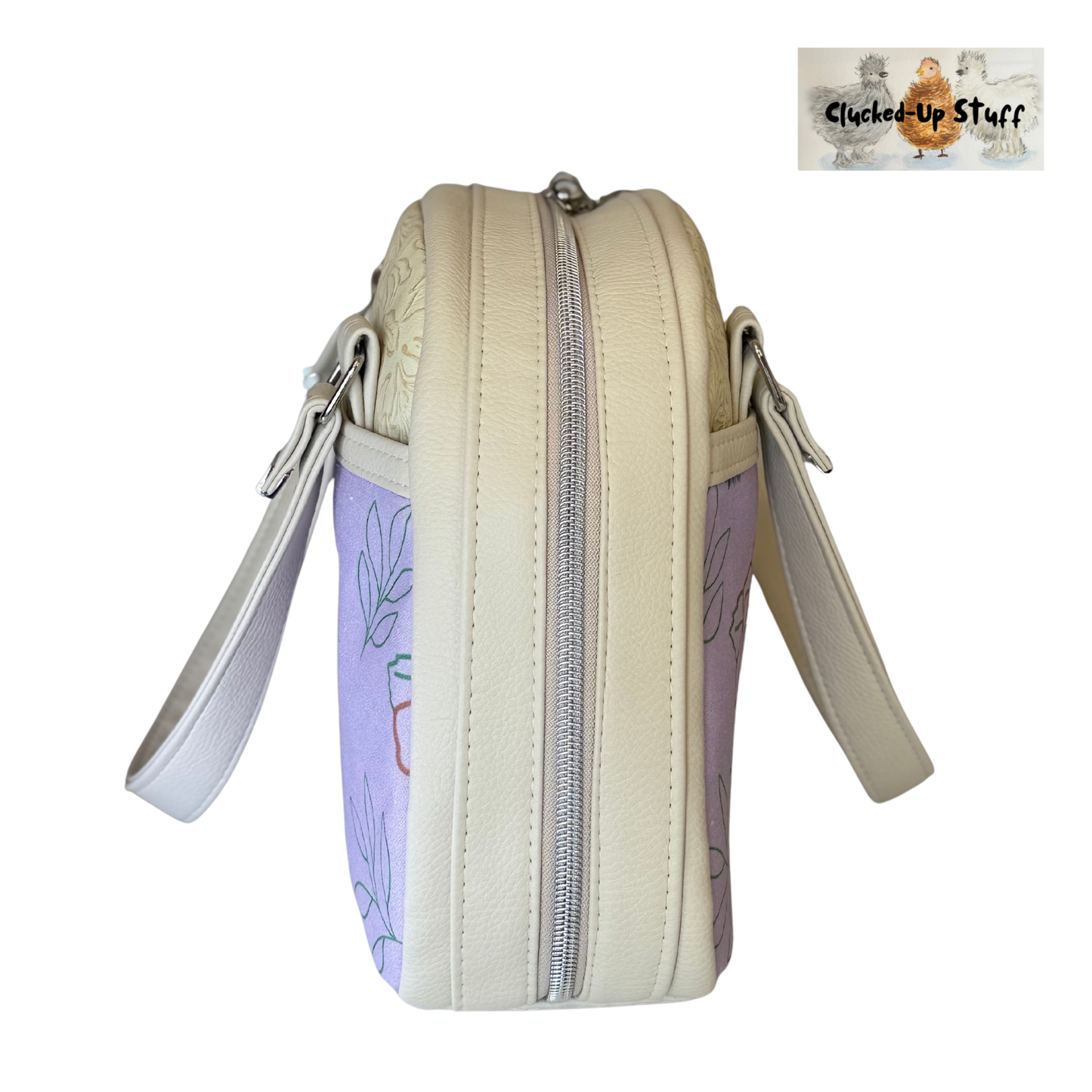 Silkie Chicken Bowler Bag – Lavender Canvas & Faux Leather