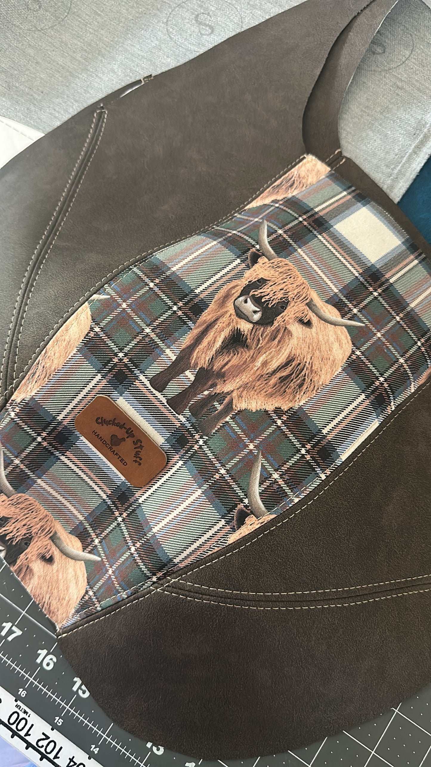 Slouchy Boho Shoulder Bag in Highland Cow Plaid