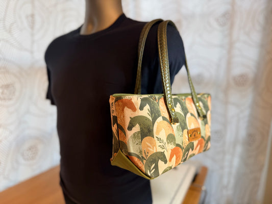 East West Shoulder Bag in Horse Print Denim & Faux Leather