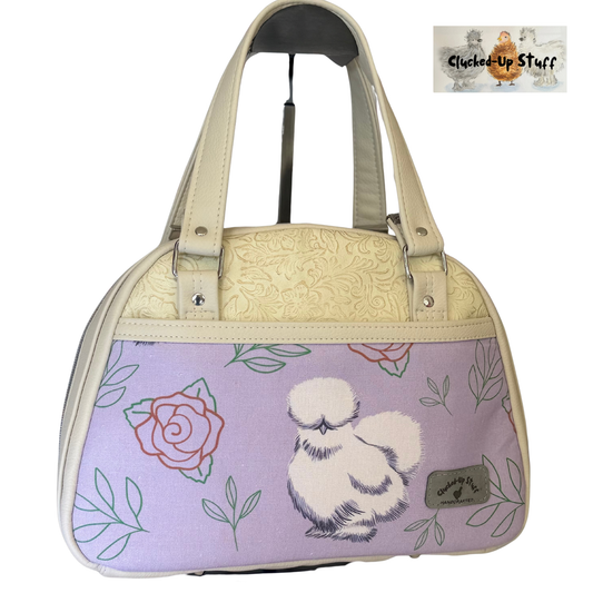 Silkie Chicken Bowler Bag – Lavender Canvas & Faux Leather