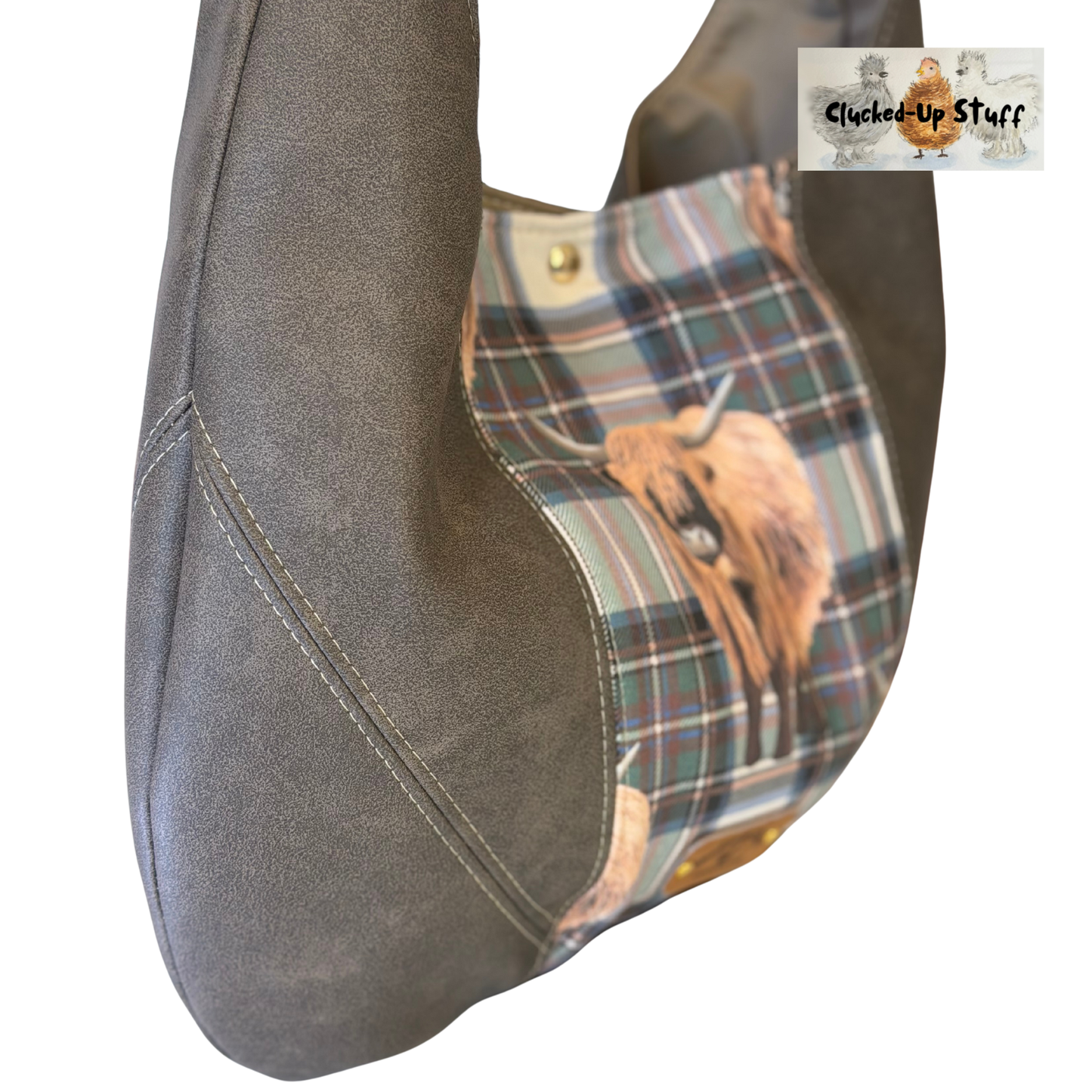 Slouchy Boho Shoulder Bag in Highland Cow Plaid