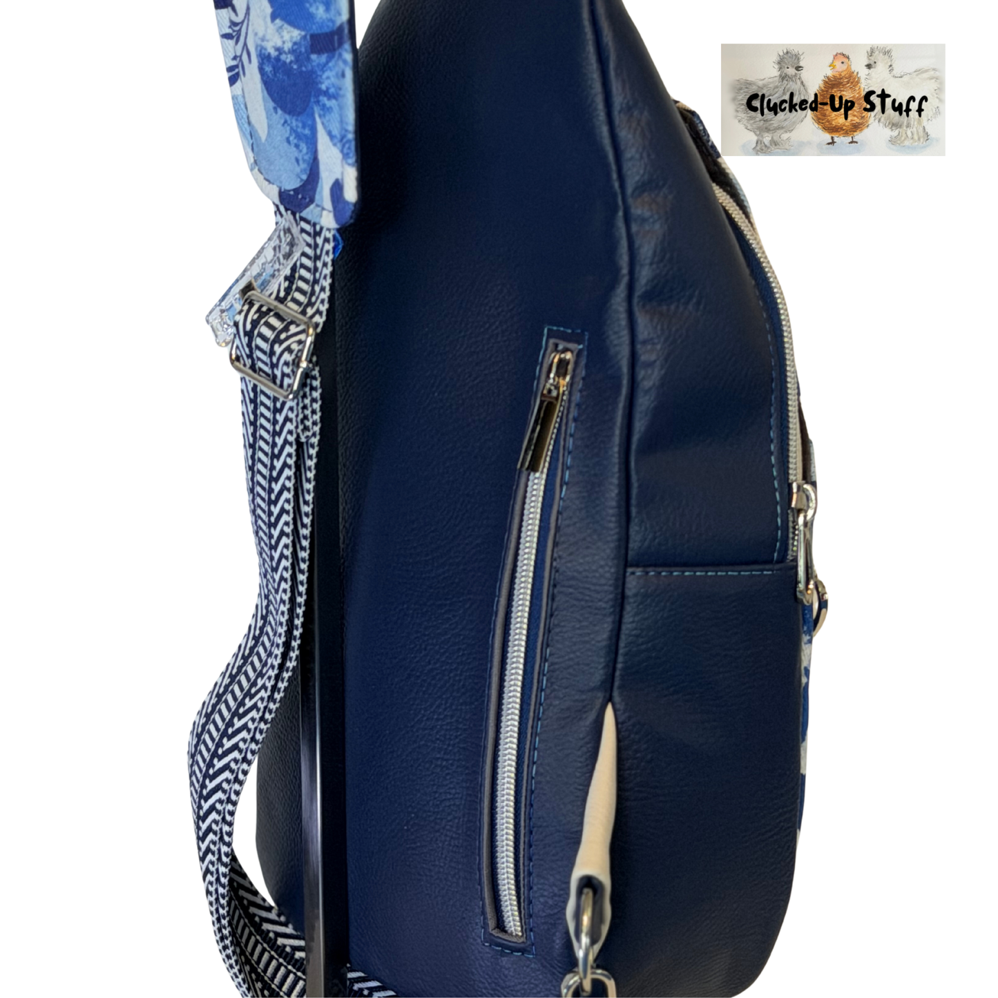 Denim Horse Print Sling Bag with Faux Leather & Water-Resistant Canvas Interior