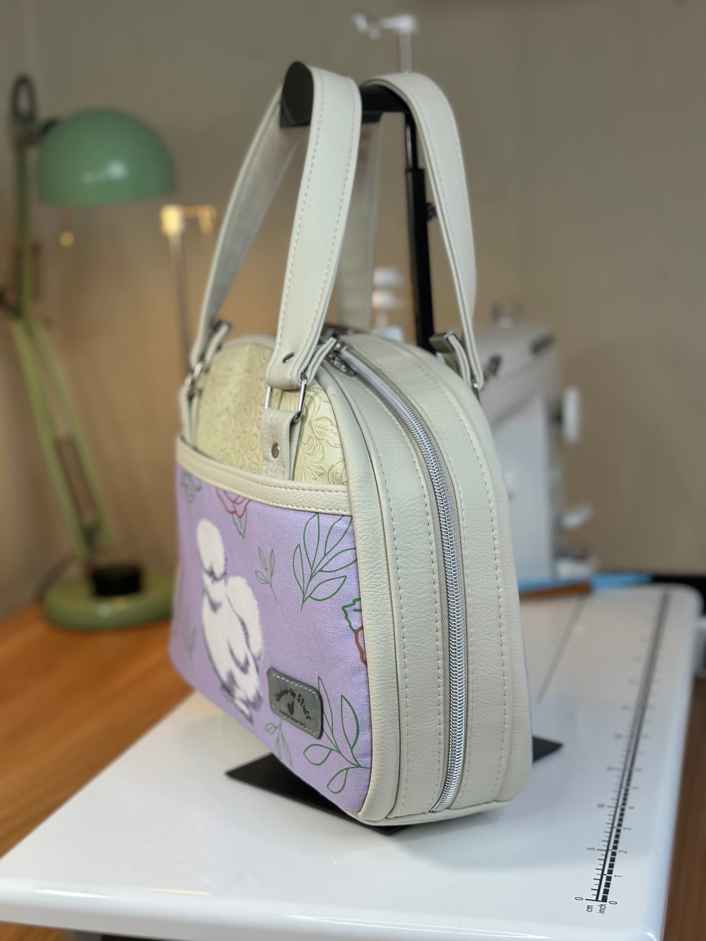 Silkie Chicken Bowler Bag – Lavender Canvas & Faux Leather