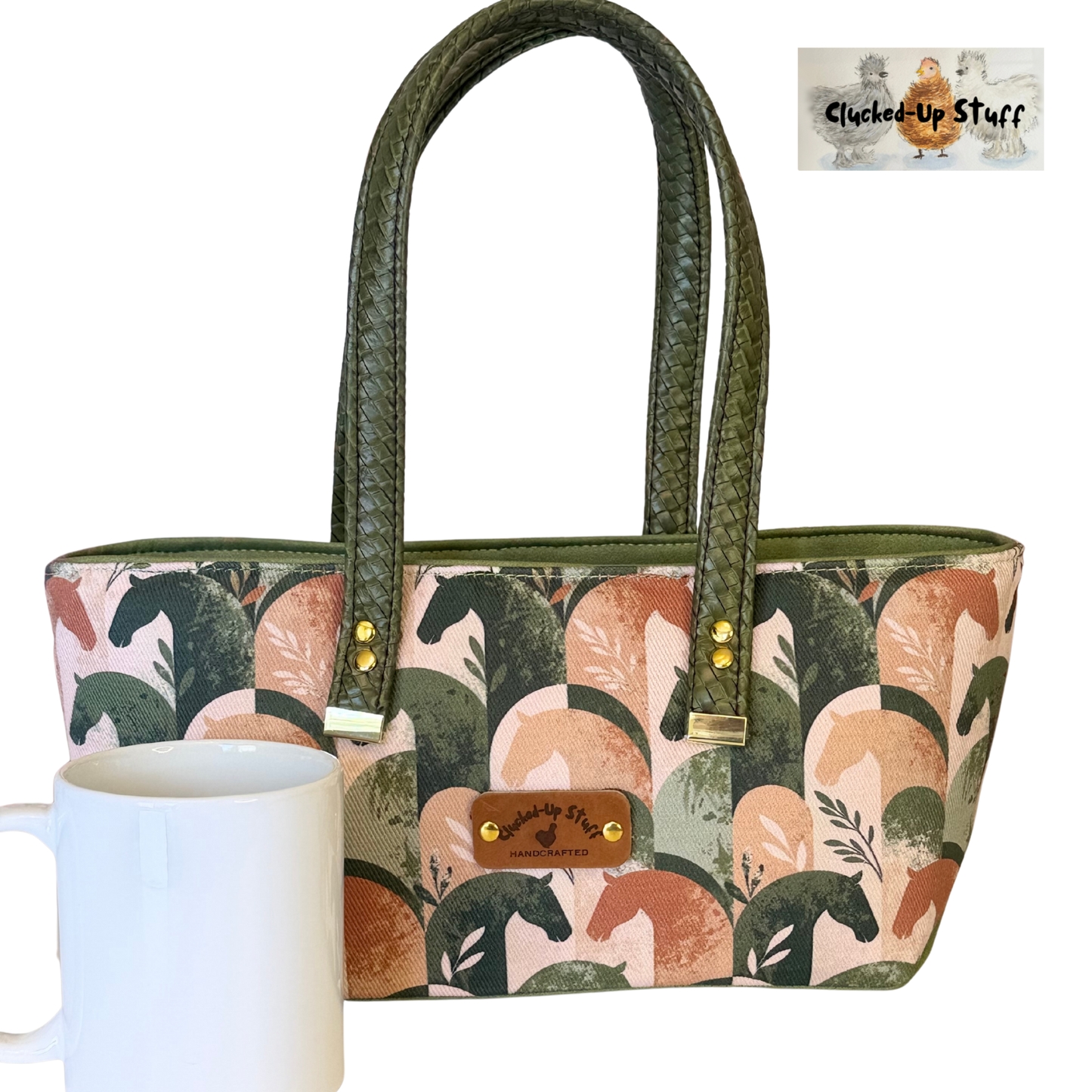 East West Shoulder Bag in Horse Print Denim & Faux Leather