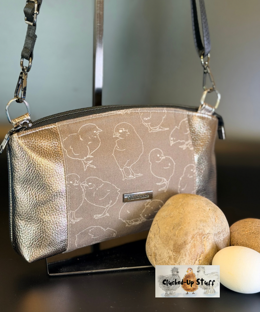 Denim Chicks Print Crossbody Bag with Built-In Wallet & Organizer Function