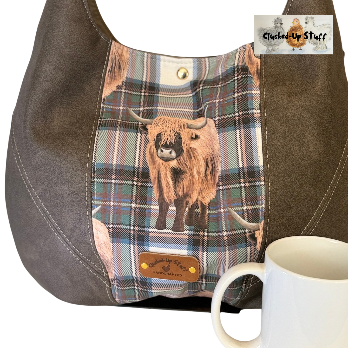 Slouchy Boho Shoulder Bag in Highland Cow Plaid