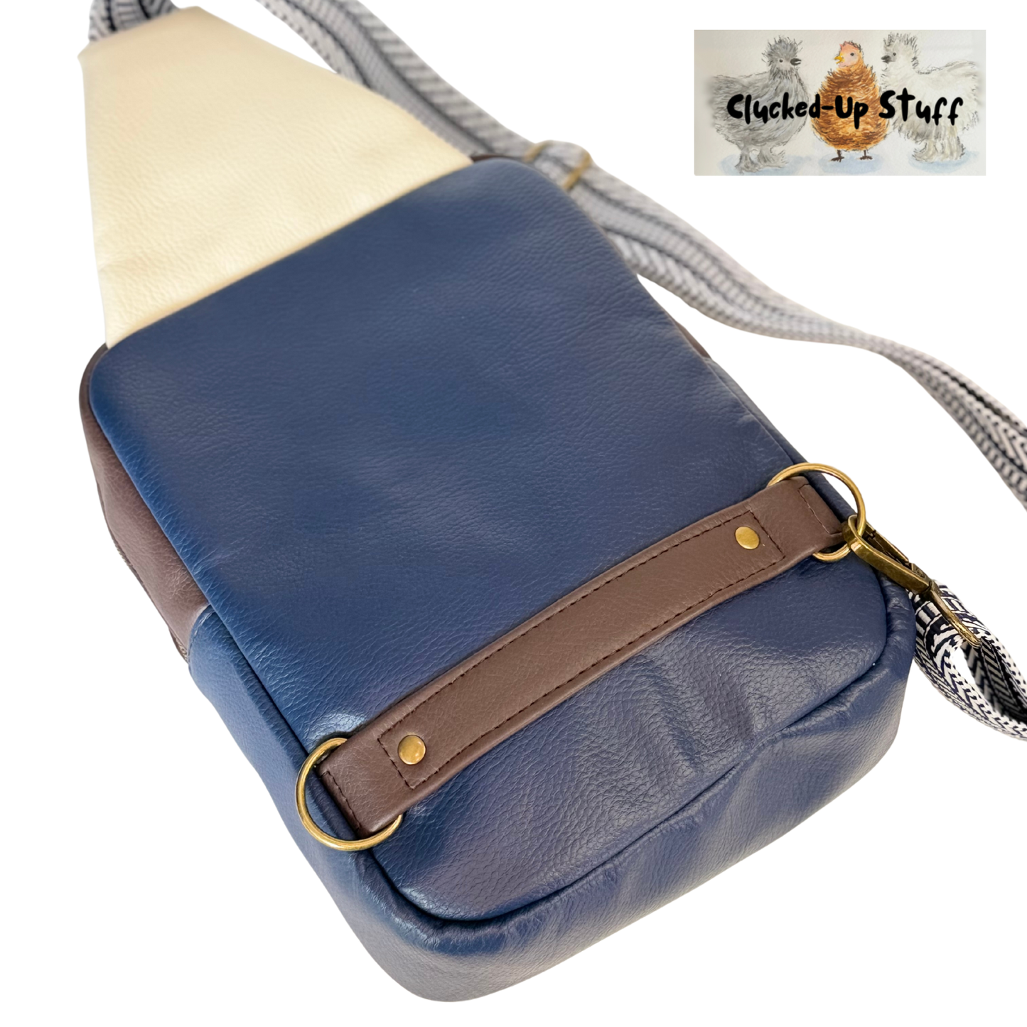 Colorblock Faux Leather Sling Bag with Multi-Zip Pockets