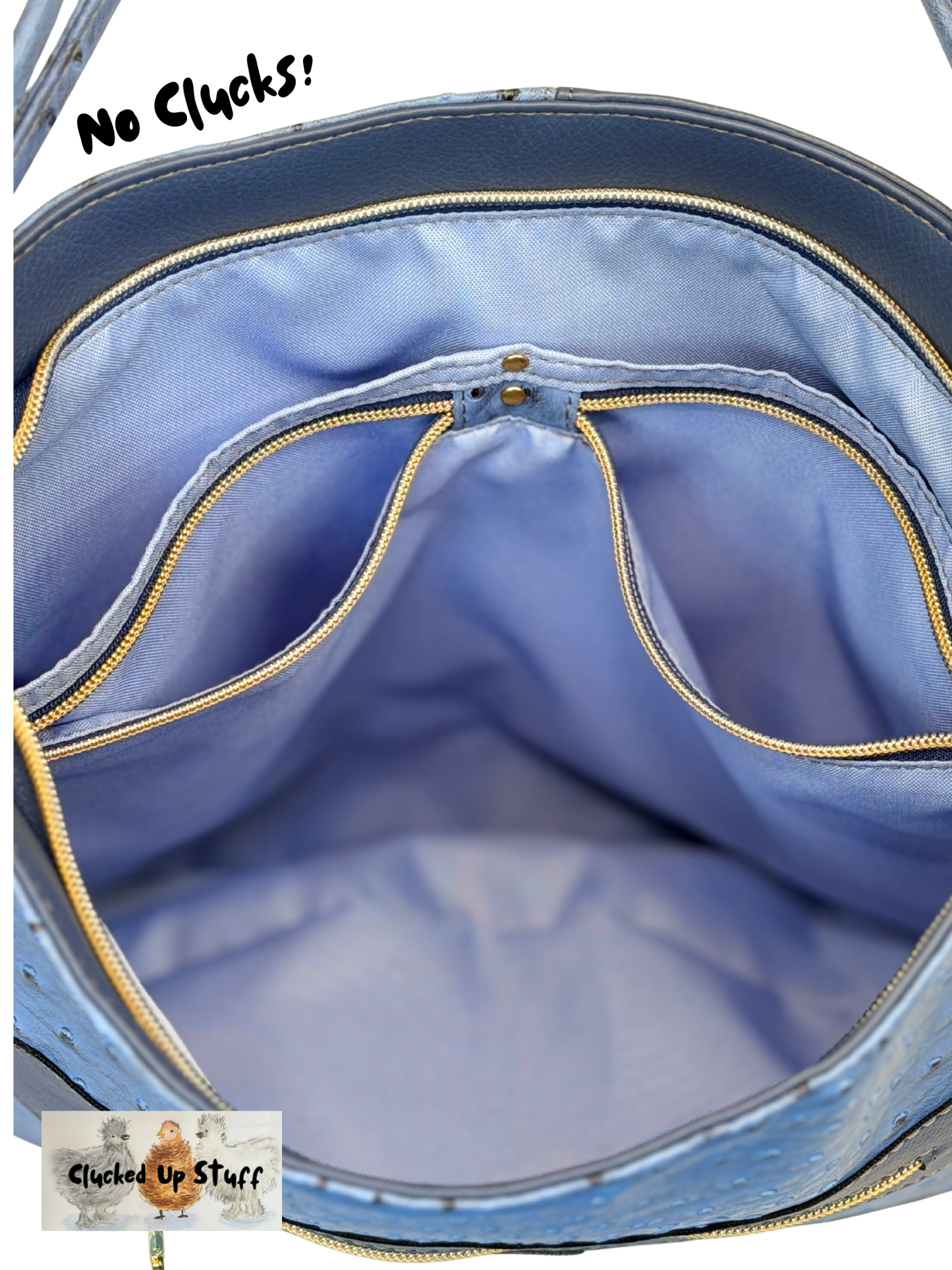 Blue Faux Ostrich Slouch Bag – Luxe Crossbody with Gold Hardware