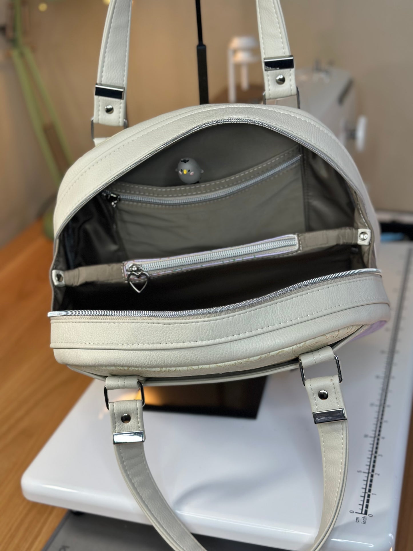 Silkie Chicken Bowler Bag – Lavender Canvas & Faux Leather